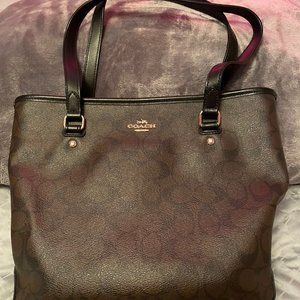 Coach Brown Black Signature Coated Canvas Purse